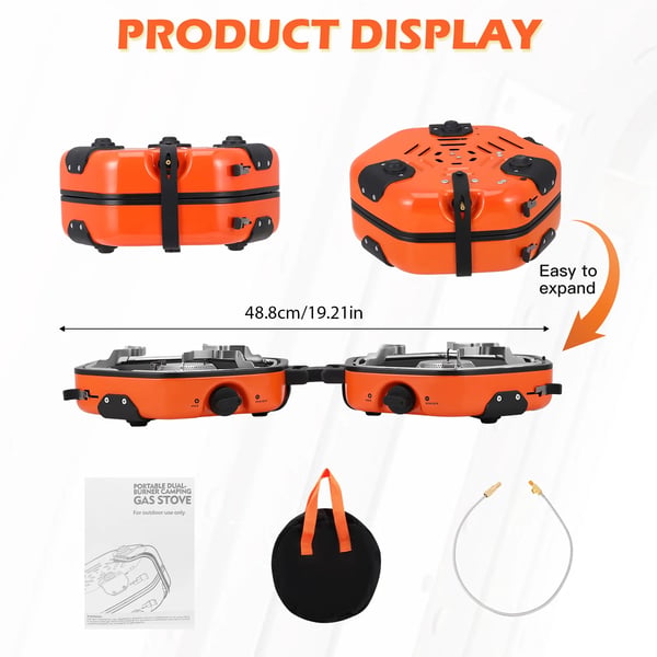 Campingkök, Dubbelbrännare, Bärbar Design,Orange