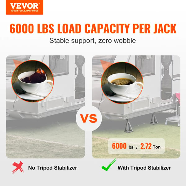 RV Stabilizer Jacks, Aluminium, 6000 lbs Kapacitet, Højdejustering 11-17 tommer, Triangulært Støtte Design, 4 Stykker