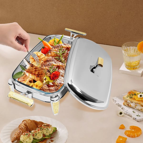 Chafing Dish, 304 Rustfrit Stål, Lysdrevet,Sølv