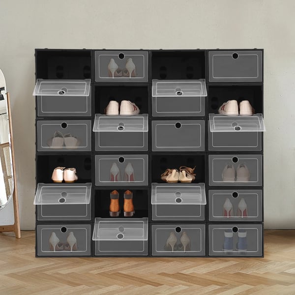 Skoorganisator, Stabelbar Design, Holdbar Opbevaringsløsning,sort