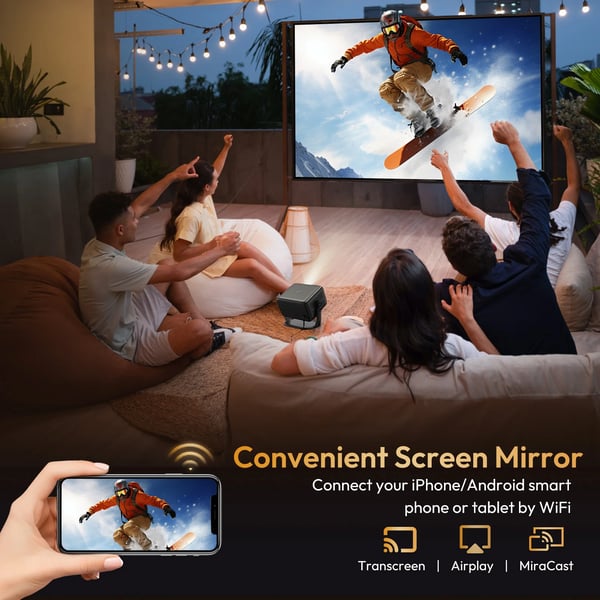 Projektori, 18000 lumenia, 1080P resoluutio, WiFi 6 -yhteys,musta