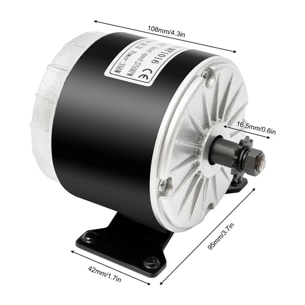 24V DC Børstet Motor, 350W Effekt, 2750 RPM Hastighed,sort