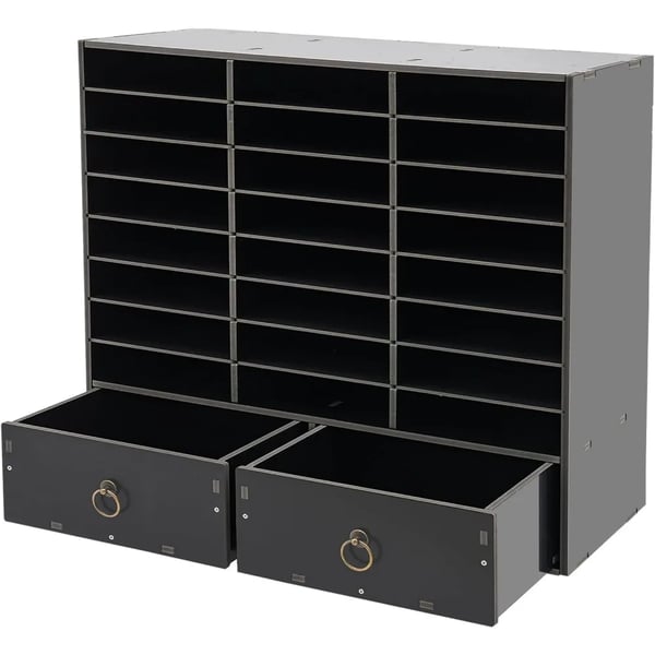 Litteraturorganisator, 24 rum, 2 skuffer, PVC-materiale, moderne design, dimensioner 71,5 x 30 x 70 cm