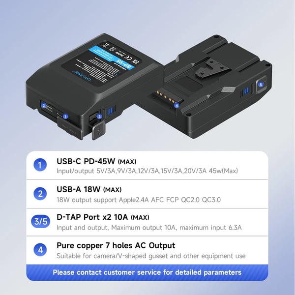 V Mount Batteri, 15000mAh Kapacitet, Hurtigopladningssupport,BP 95 Batteri