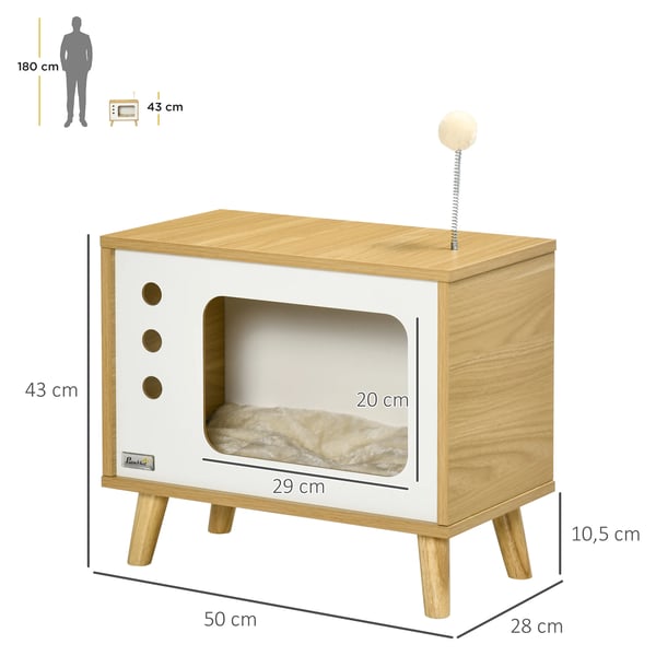 Kattebed, Lukkede Design, Blød Aftagelig Pude,50x28x43 cm, Egetræ