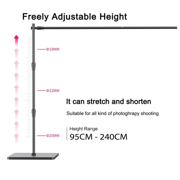 Baggrundsstativ, 16 kg belastningsevne, nem montering,Sort jern 2.4x3M