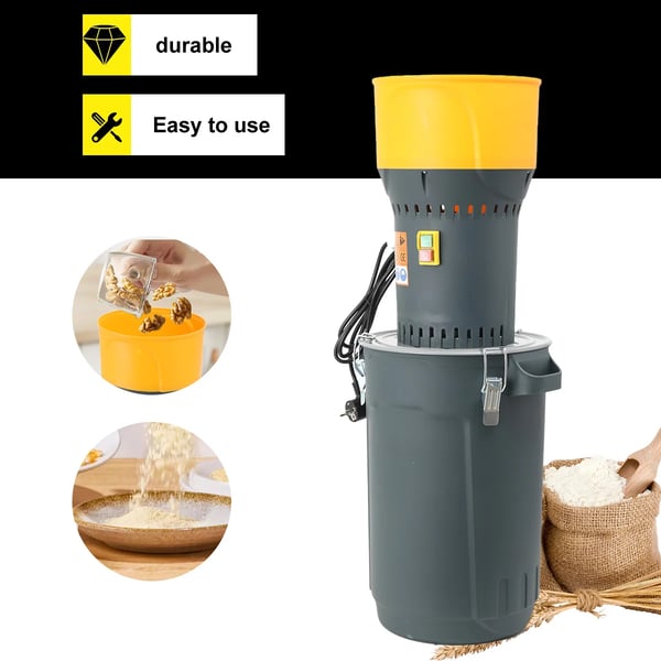 Elektrisk kornmølle, høj effektivitet, 25 liters kapacitet, kompakt design, justerbar malestørrelse, stille drift 50-60 dB