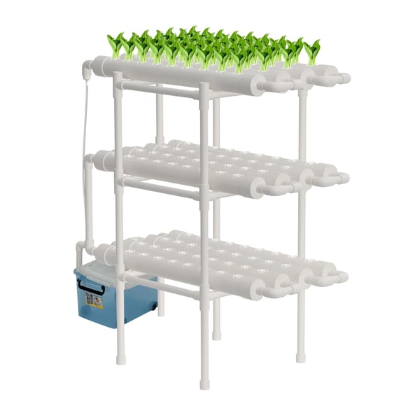 Hydroponisk grøntsagsdyrkningssystem, 3 lag, 108 plantepositioner, 12 rør, PVC-materiale, næringsfilmteknik