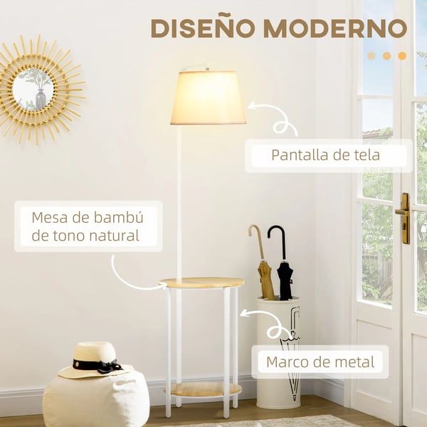 Golvslampa, Integrerade Bord, E27 Sockel,Vit