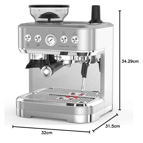 Espresso Maskine, Indbygget Kværn, Mælkeskummer,Sølv