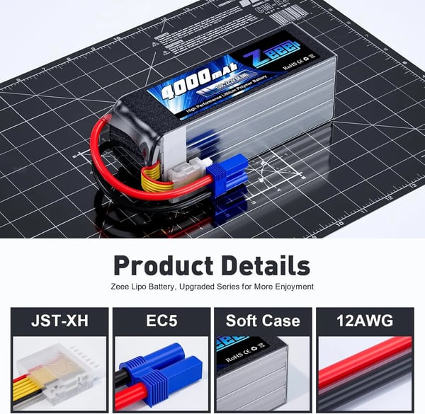 Zeee Litium-polymeeriakku, 4000mAh kapasiteetti, 22.2V jännite,2 kpl 6S 4000 EC5
