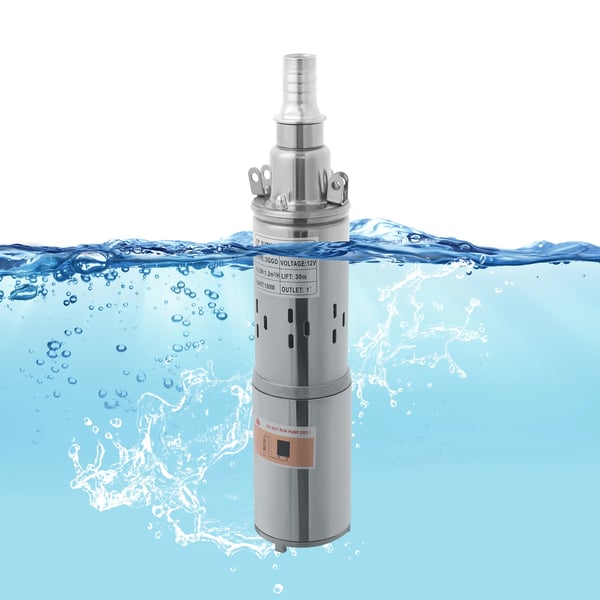 Dränkbar vattenpump, 30m höjd, 20L/min flödeshastighet, EU, 12V, Silver