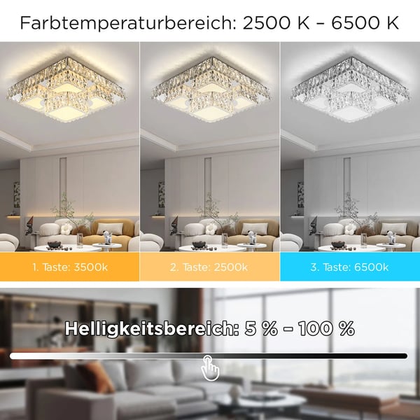 Loftlampe, Fjernbetjening, Dæmpbar Belysning,HVID, 50x50x20cm, ændrebar