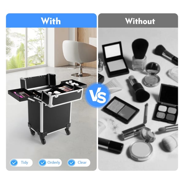 Makeupväska, rullande design, expanderbara fack,svart