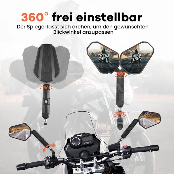 Motorcykel Spejl, Vibration Modstandsdygtig, Justerbar Synsvinkel,sort