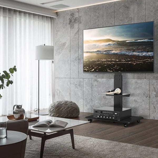 TV-bord, Højdejusterbart, Låselige Hjul,Sort