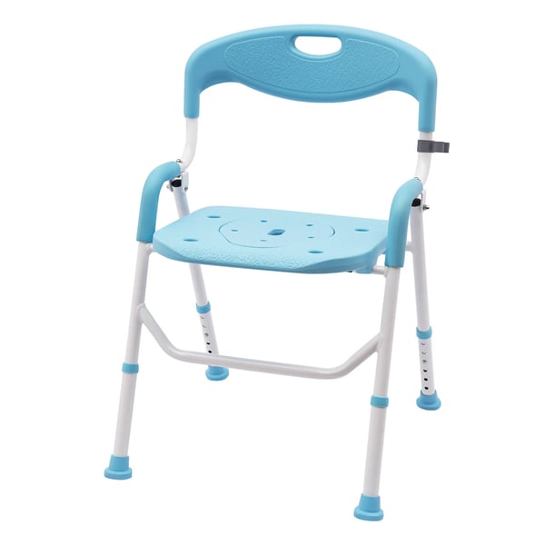 Foldbar brusebadsæde, ergonomisk rygstøtte, højdejusterbar,Blå
