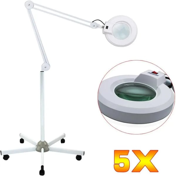 LED Forstørrelseslampe, 5x Forstørrelse, Justerbar Arm,HVID, 5X