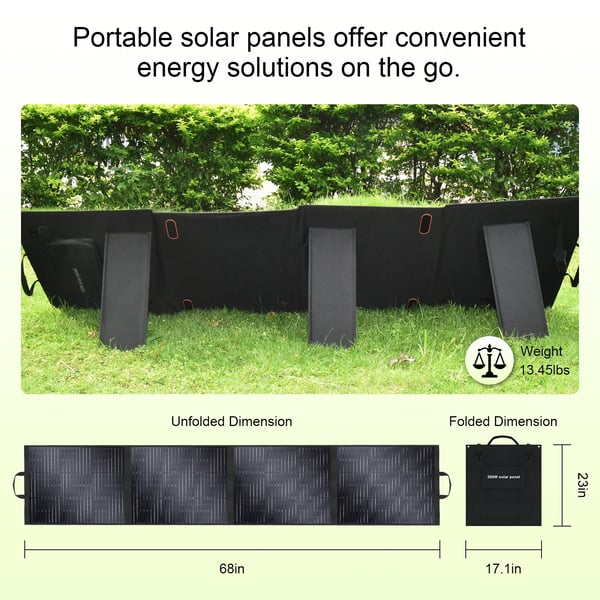 Solpanel, 200W Maximal Effekt, Fällbar Design,200W 18V