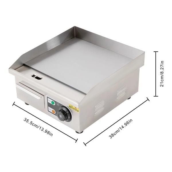 Bordplade Griddle, 2000W Effekt, Justerbar Temperaturkontrol,EU, Sølv