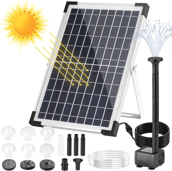 Solarpumpe, 12W effekt, 500L/t flow rate, 60 cm sprøjtehøjde