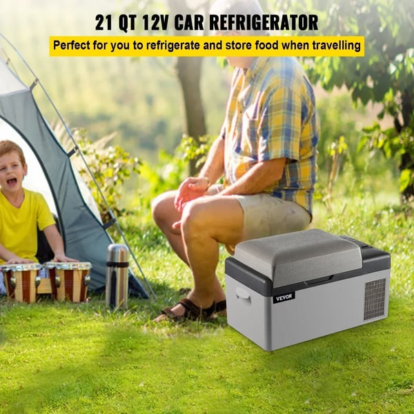 Bilkøleskab, 20L kapacitet, effektiv køleområde -20℃ til 20℃, dimensioner 23,5 x 12,6 x 12,6 tommer, effekt 45W, nettovægt 9 kg