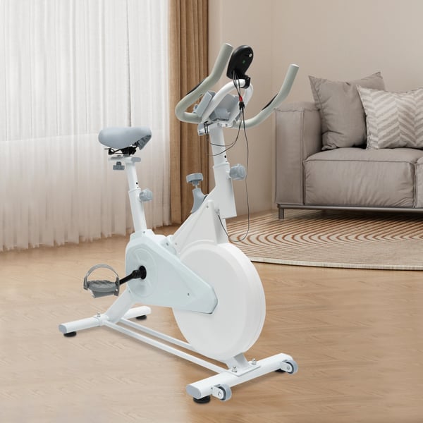 Kuntopyörä, säädettävä vastus, digitaalinen näyttö,VALKOINEN