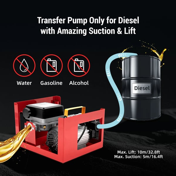 Dieseloverførselspumpe, 60L/min flowhastighed, holdbart design,EU, 220V, Rød