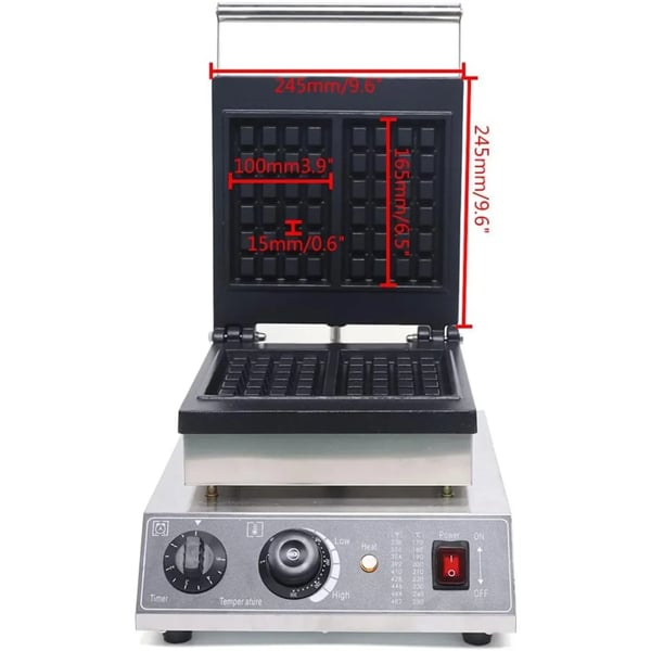 Vaffeljern, 1500W Effekt, Rustfrit Stål Konstruktion, 24,5 cm Plade Størrelse, Temperaturinterval 50-300°C, Timer på 0-5 Minutter