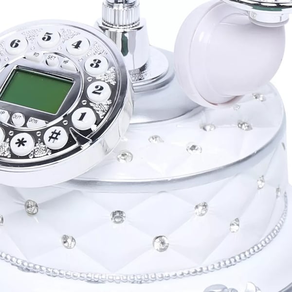 Retro Rotary Telefon, Elegant Resin Krop, Diamant Indlagt Accent, Ledningsdesign,HVID