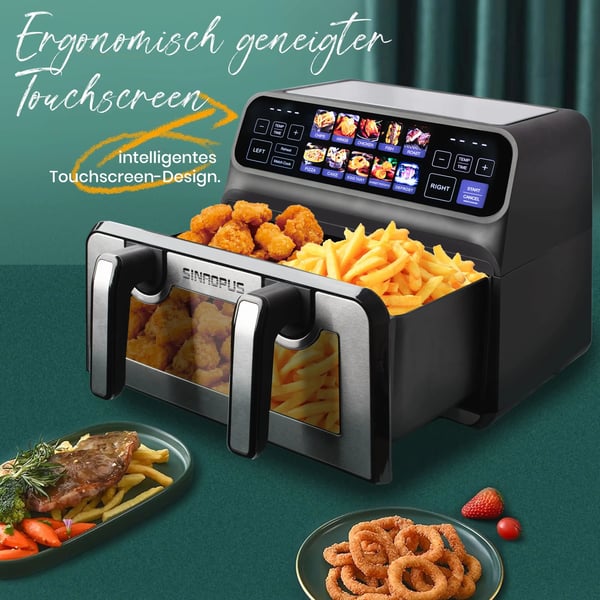 Luftfryer, Dobbelt Kurv, Berøringskontrol Interface,EU, 2200W 9L
