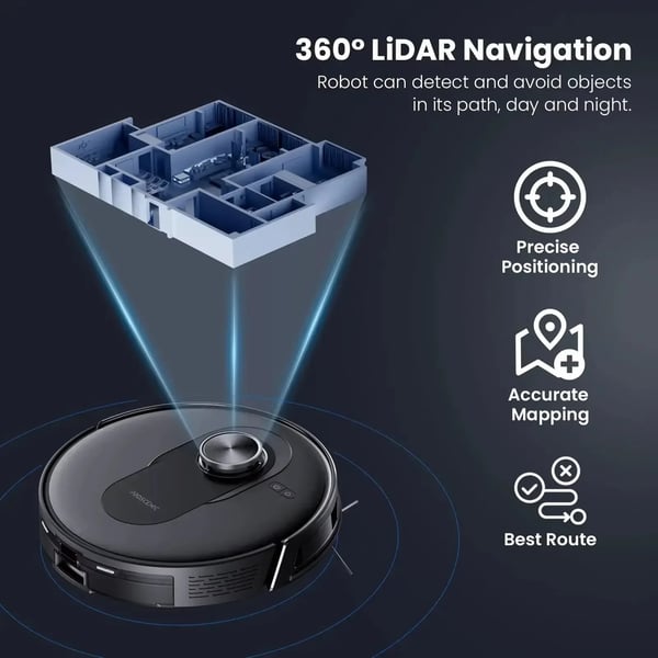 Robotstøvsuger, 6000Pa sugeevne, Lidar-navigation,EU, Q8 Robotstøvsuger Sort