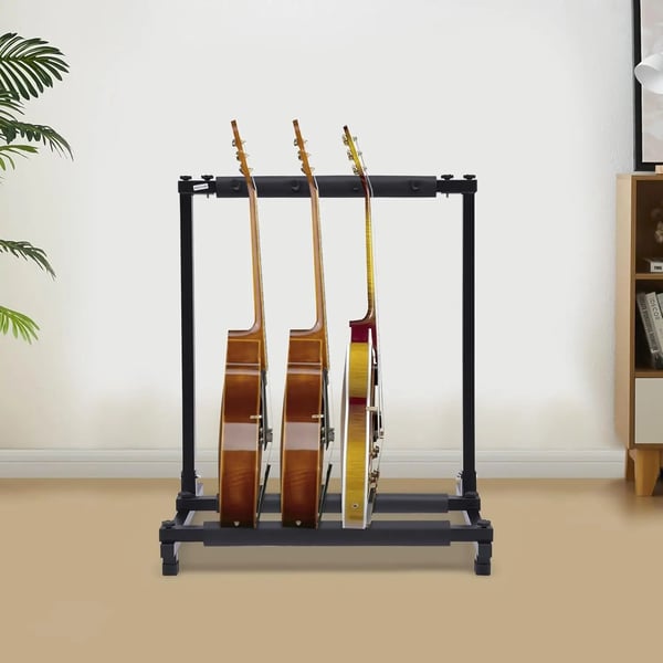 Multi-Guitar Stativ, 5 Pladser, Holdbar Jernkonstruktion,sort