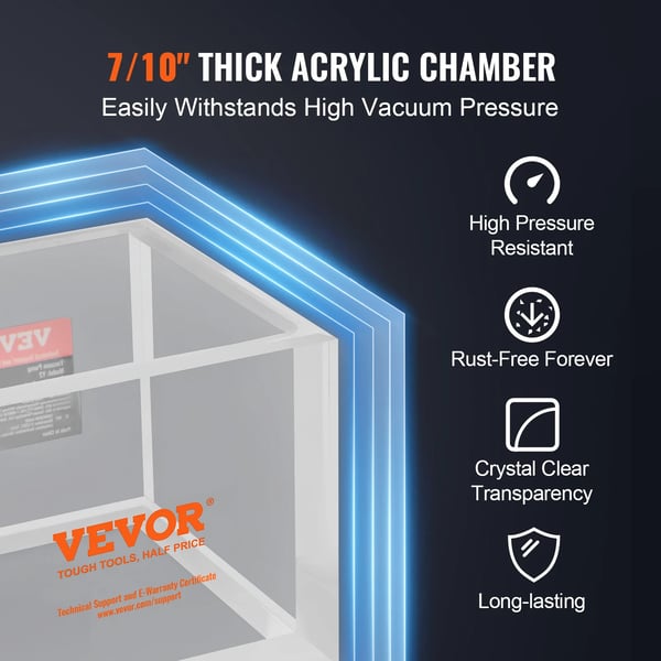 Vakuumkammer, holdbar akryl konstruktion, pladsbesparende design,2 Gallon