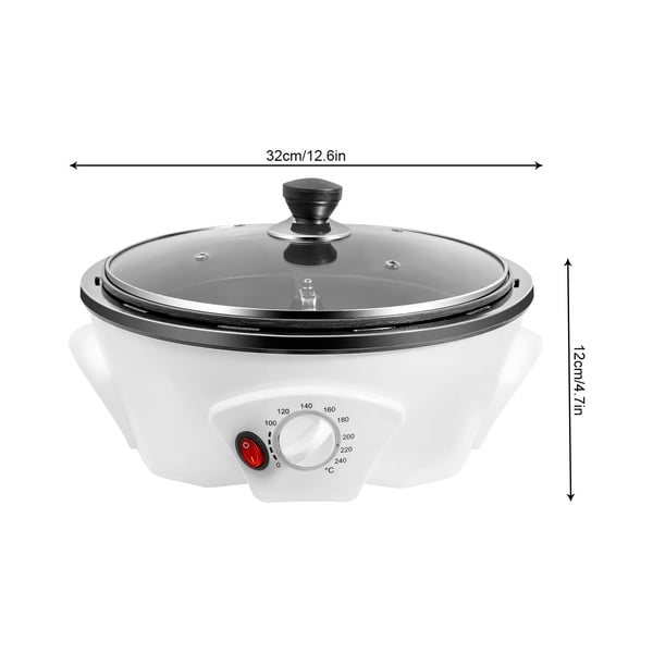 Kaffebønnerister, 1200W Effekt, 220-240V Spænding, 500g Kapacitet, Temperaturinterval 0-240°C, Dimensioner 32x12cm