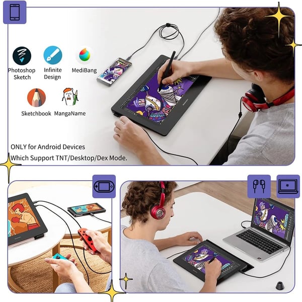 Digital grafiktablet monitor, 13,3 tommer Full HD, 8192 niveauer af pentryk, antirefleks teknologi