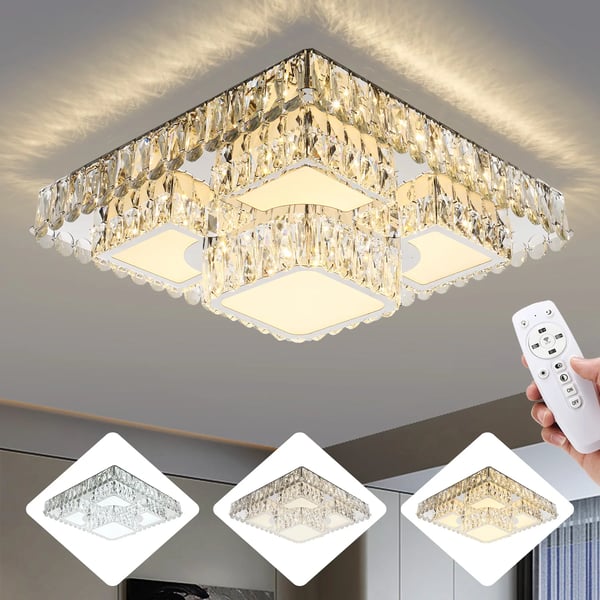 Loftlampe, Fjernbetjening, Dæmpbar Belysning,HVID, 50x50x20cm, ændrebar