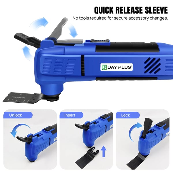 Oscillerende Multi Værktøj, 300W, 22000RPM, 6 Variable Hastigheder, 3° Oscillationsvinkel, 200cm Ledningslængde