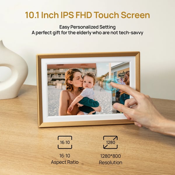 Digital Fotoramme, 32GB Lagerplads, Touchskærmsfunktionalitet,D10 Guld