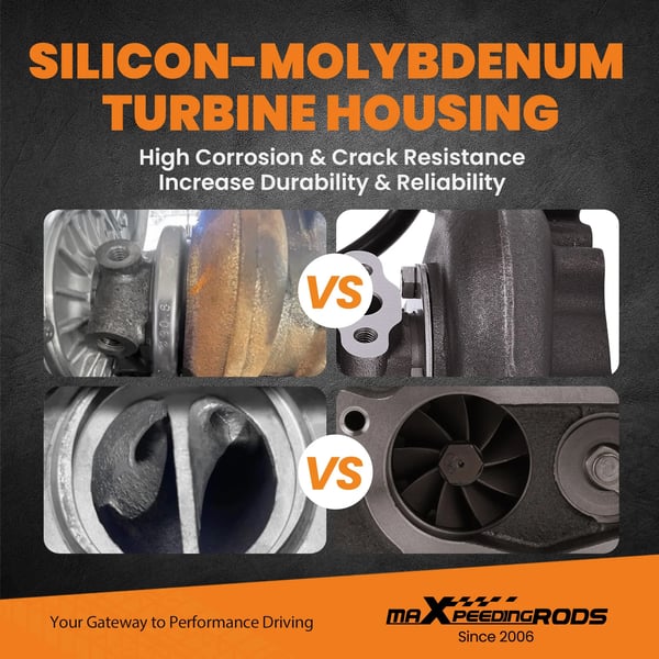 Turbocharger, 0,5 A/R Kompressor, 0,63 A/R Turbine, T3 T4 Flange, 5 Bolt Udstødningsflange, Op til 400 HK