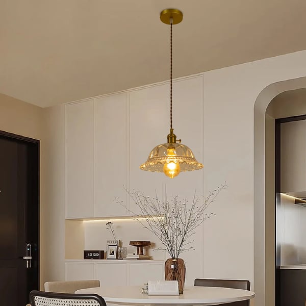 Industriel Vintage Pendellampe, Elegant Glasdesign, Justerbar Højde,Gul