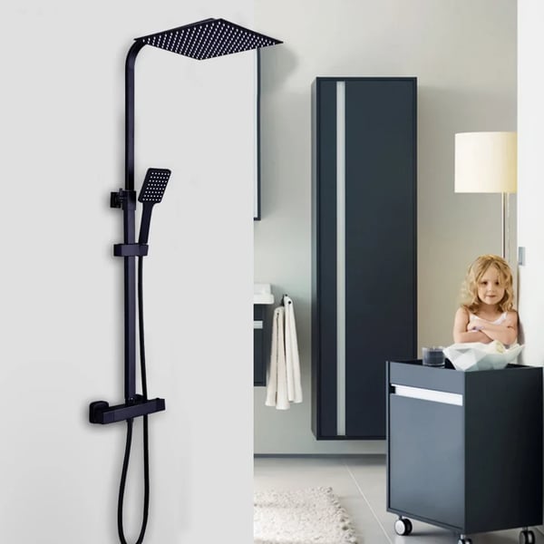 Badeværelse Brusesystem, Regnbruserhoved 30x30cm, Justerbar Højde 80-120cm,sort