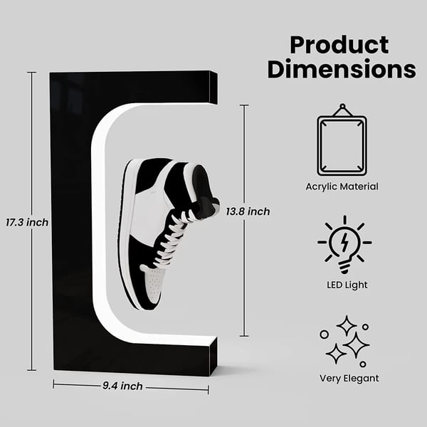 Sko Display Stativ, Magnetisk Levitation, LED Lys Rotation,sort