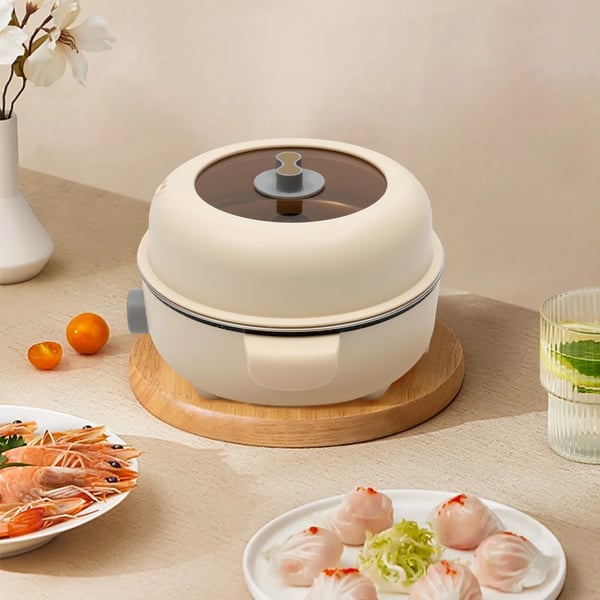 Elektrisk Mini Hot Pot, Bærbar Kogeren til 1-2 Personer, Brugervenligt Design,Khaki