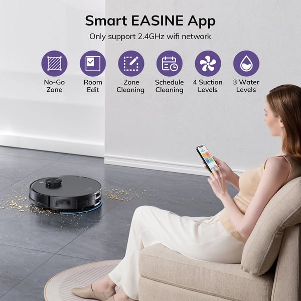 Robotstøvsuger og moppekombo, selv-tømning, 5000Pa sugeevne,EASINE BY ILIFE S20, EU