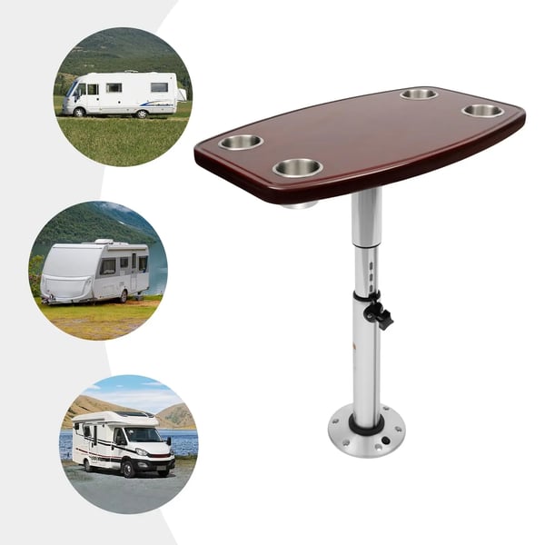 RV Bord, Lakeret Eg, 600mm x 380mm, Justerbar Højde, 4 Kop Holdere, Firkantet Design