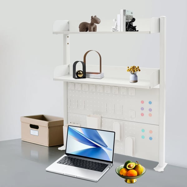 Pegboard Organizer Hylde, 80cm x 12,5cm x 95cm, Stål og MDF, Klemme På, 10-45mm Skrivebords Tykkelse, 15mm Hylde Tykkelse