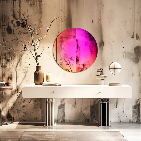 Vægspejl, iriserende finish, rund form,Fuchsia