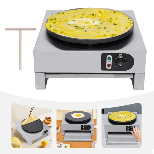 Crepe Maker, Non-Stick Plade, Hurtig Opvarmning,sølv