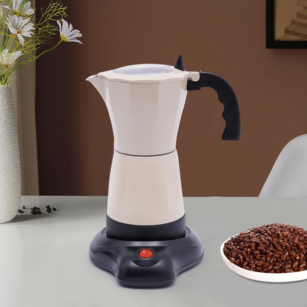 Espressokeitin, kompakti muotoilu, 12,68 unssin kapasiteetti,Kermavalkoinen